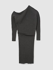 Reiss Charcoal Grey Lara Off-The-Shoulder Ribbed Midi Dress - Image 2 of 6