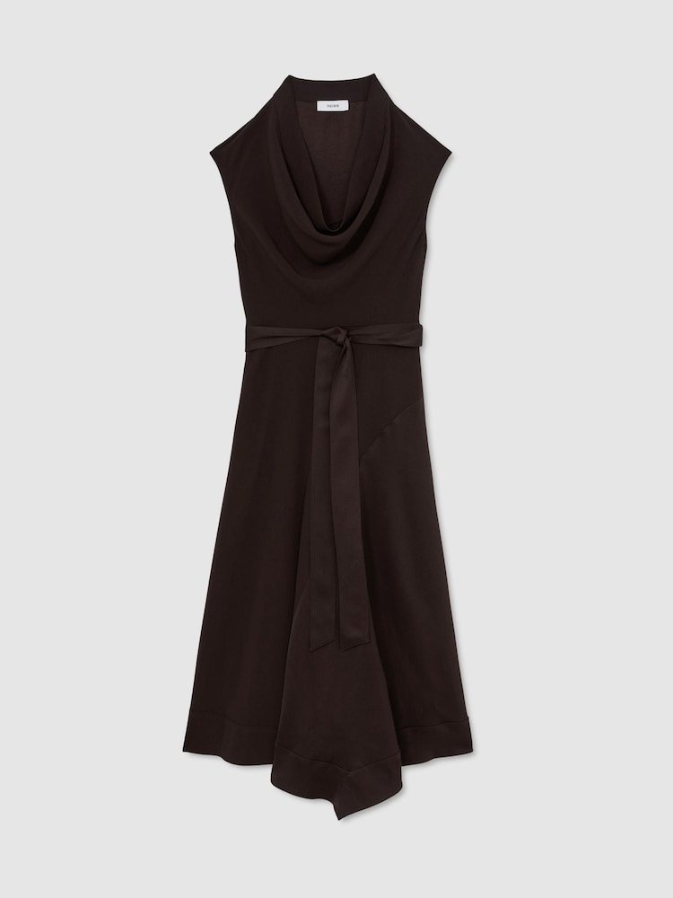 Reiss Grape Burgundy Justine Cowl-Neck Tie-Waist Midi Dress - Image 2 of 8