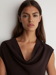 Reiss Grape Burgundy Justine Cowl-Neck Tie-Waist Midi Dress - Image 3 of 8