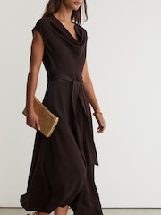 Reiss Grape Burgundy Justine Cowl-Neck Tie-Waist Midi Dress - Image 4 of 8