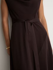 Reiss Grape Burgundy Justine Cowl-Neck Tie-Waist Midi Dress - Image 5 of 8