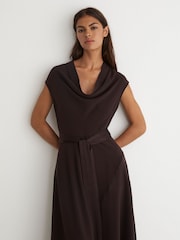 Reiss Grape Burgundy Justine Cowl-Neck Tie-Waist Midi Dress - Image 6 of 8