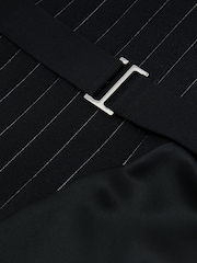 Reiss Black Mia Pinstripe Knitted Satin-Panel Midi Dress - Image 6 of 6