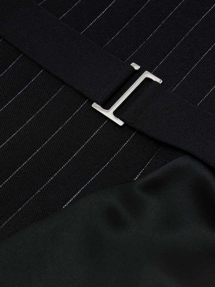 Reiss Black Mia Pinstripe Knitted Satin-Panel Midi Dress - Image 6 of 6 Reiss Black Mia Pinstripe Knitted Satin-Panel Midi Dress - Image 6 of 6