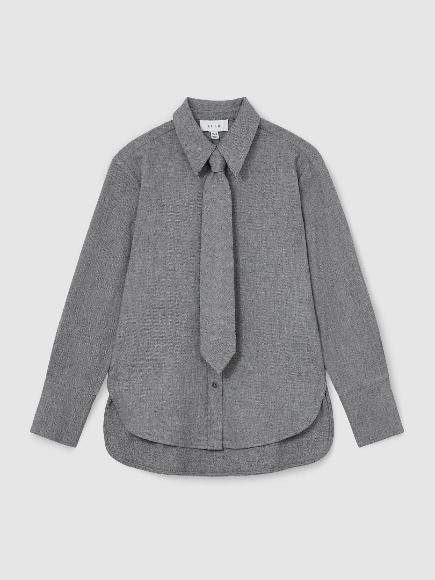 Buy Reiss Grey Rosaria Woven Neck-Tie Long-Sleeve Shirt from Next USA