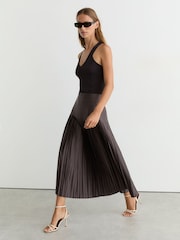 Reiss Mauve Savannah Satin Pleated Midi Skirt - Image 1 of 6