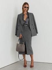 Reiss Grey Astrid Wool Pinstripe Belted Pencil Skirt - Image 1 of 9