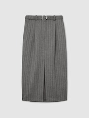 Reiss Grey Astrid Wool Pinstripe Belted Pencil Skirt - Image 2 of 9