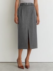 Reiss Grey Astrid Wool Pinstripe Belted Pencil Skirt - Image 3 of 9