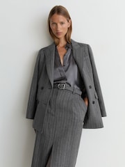 Reiss Grey Astrid Wool Pinstripe Belted Pencil Skirt - Image 4 of 9