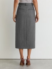 Reiss Grey Astrid Wool Pinstripe Belted Pencil Skirt - Image 5 of 9
