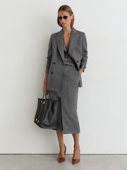 Reiss Grey Astrid Wool Pinstripe Belted Pencil Skirt - Image 7 of 9