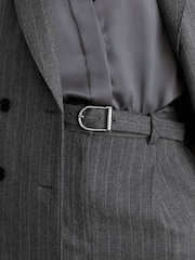 Reiss Grey Astrid Wool Pinstripe Belted Pencil Skirt - Image 8 of 9