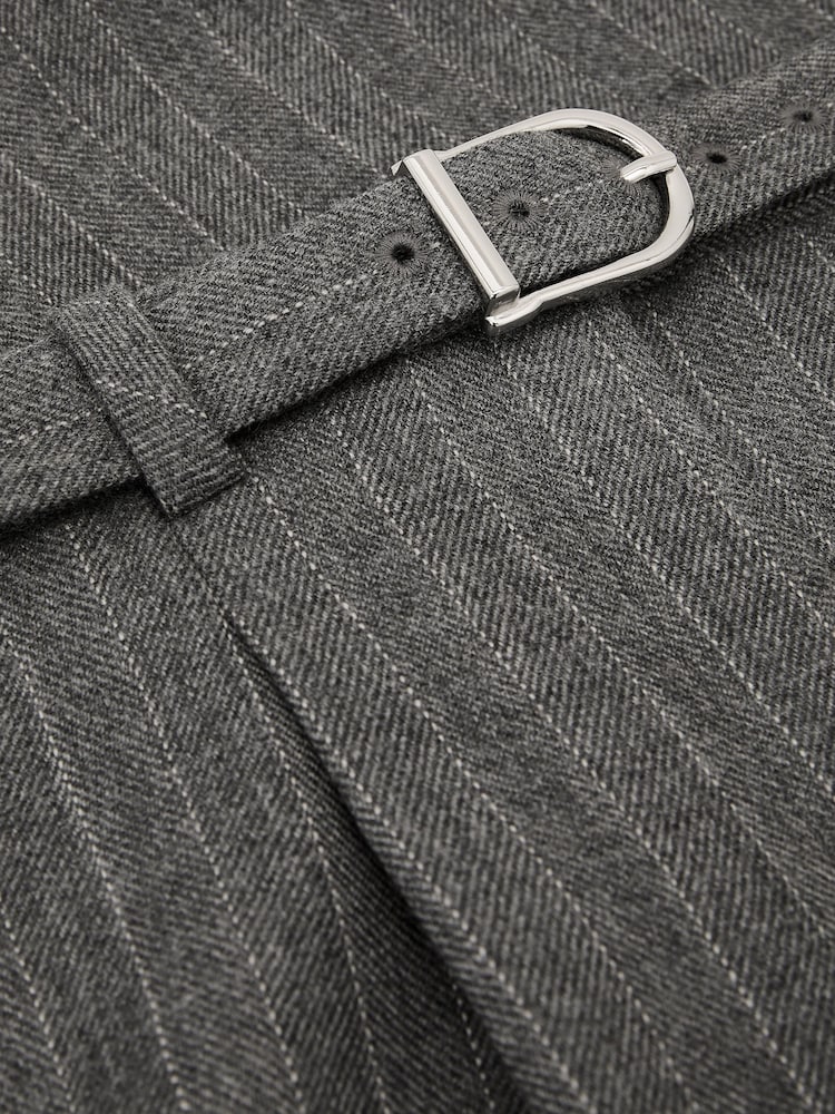Reiss Grey Astrid Wool Pinstripe Belted Pencil Skirt - Image 9 of 9