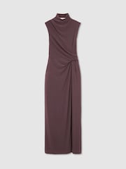 Reiss Taupe Brown Dylan Petite Draped-Detail Sleeveless Maxi Dress - Image 2 of 9