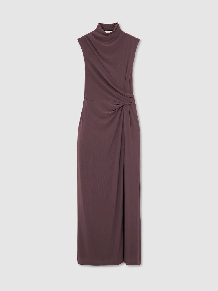 Reiss Taupe Brown Dylan Petite Draped-Detail Sleeveless Maxi Dress - Image 2 of 9