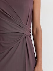 Reiss Taupe Brown Dylan Petite Draped-Detail Sleeveless Maxi Dress - Image 5 of 9