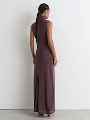 Reiss Taupe Brown Dylan Petite Draped-Detail Sleeveless Maxi Dress - Image 6 of 9