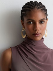 Reiss Taupe Brown Dylan Petite Draped-Detail Sleeveless Maxi Dress - Image 7 of 9