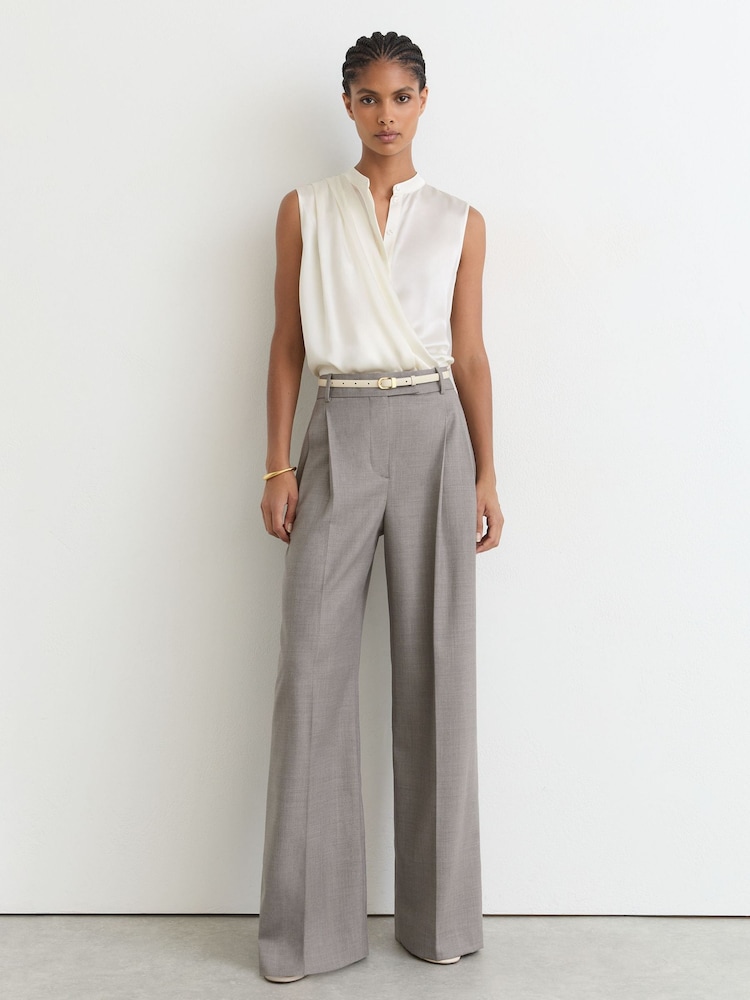 Reiss Ivory Gia Silk Draped Sleeveless Top - Image 1 of 6 Reiss Ivory Gia Silk Draped Sleeveless Top - Image 1 of 6