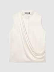 Reiss Ivory Gia Silk Draped Sleeveless Top - Image 2 of 6