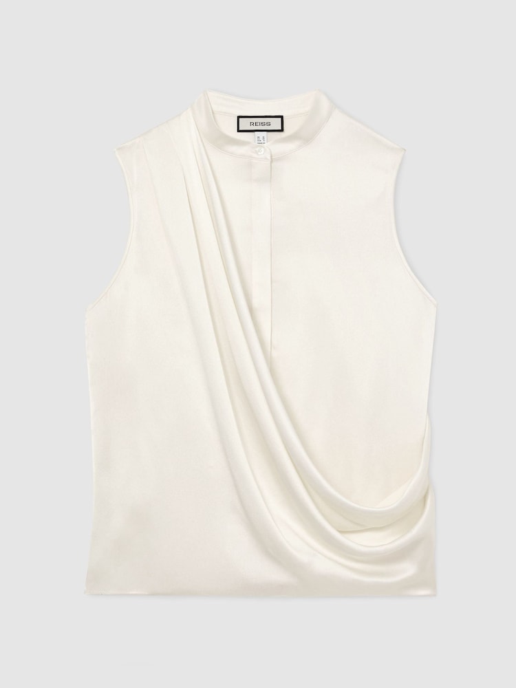 Reiss Ivory Gia Silk Draped Sleeveless Top - Image 2 of 6 Reiss Ivory Gia Silk Draped Sleeveless Top - Image 2 of 6