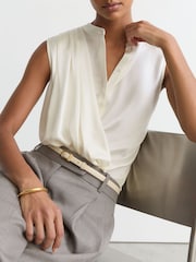 Reiss Ivory Gia Silk Draped Sleeveless Top - Image 3 of 6