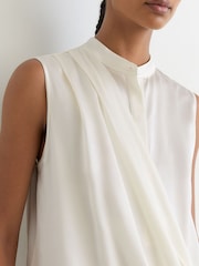 Reiss Ivory Gia Silk Draped Sleeveless Top - Image 4 of 6