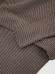 Reiss Neutral Lara Off-The-Shoulder Ribbed Midi Dress - Image 6 of 6