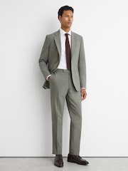 Reiss Sage Green Grain Tailored Fit Wool-Blend Side-Adjuster Suit Trousers - Image 1 of 6