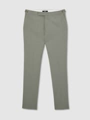 Reiss Sage Green Grain Tailored Fit Wool-Blend Side-Adjuster Suit Trousers - Image 2 of 6