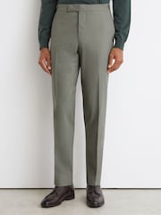 Reiss Sage Green Grain Tailored Fit Wool-Blend Side-Adjuster Suit Trousers - Image 3 of 6