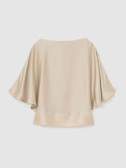 Reiss Champagne Neutral Kendra Silk Draped Split-Sleeve Top - Image 2 of 6