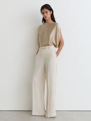 Reiss Champagne Neutral Kendra Silk Draped Split-Sleeve Top - Image 3 of 6