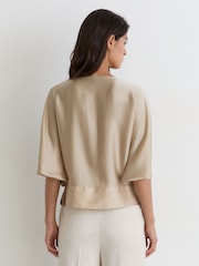 Reiss Champagne Neutral Kendra Silk Draped Split-Sleeve Top - Image 5 of 6