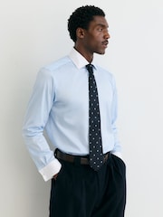 Reiss Soft Blue Wells Cotton-Stretch Contrast Double-Cuff Shirt Regular-Fit - Image 1 of 8