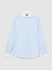 Reiss Soft Blue Wells Cotton-Stretch Contrast Double-Cuff Shirt Regular-Fit - Image 2 of 8
