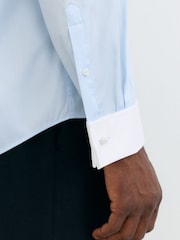 Reiss Soft Blue Wells Cotton-Stretch Contrast Double-Cuff Shirt Regular-Fit - Image 3 of 8