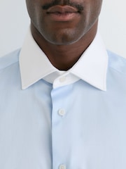 Reiss Soft Blue Wells Cotton-Stretch Contrast Double-Cuff Shirt Regular-Fit - Image 6 of 8