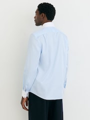 Reiss Soft Blue Wells Cotton-Stretch Contrast Double-Cuff Shirt Regular-Fit - Image 7 of 8