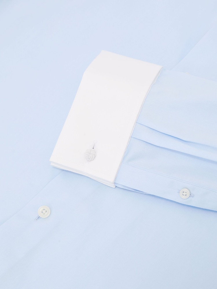 Reiss Soft Blue Wells Cotton-Stretch Contrast Double-Cuff Shirt Regular-Fit - Image 8 of 8 Reiss Soft Blue Wells Cotton-Stretch Contrast Double-Cuff Shirt Regular-Fit - Image 8 of 8