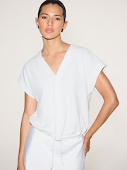 Ecru Short Sleeve V-Neck Bubblehem Top - Image 1 of 10
