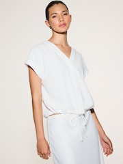 Ecru Short Sleeve V-Neck Bubblehem Top - Image 4 of 10