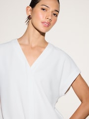 Ecru Short Sleeve V-Neck Bubblehem Top - Image 6 of 10