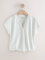 Ecru Short Sleeve V-Neck Bubblehem Top - Image 8 of 10