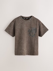 smALLSAINTS Washed Brown Oversized Orlando Logo Crew Neck T-Shirt - Image 1 of 4