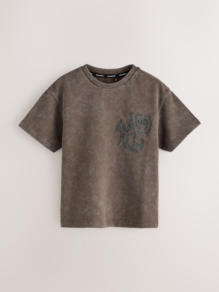 smALLSAINTS Washed Brown Oversized Orlando Logo Crew Neck T-Shirt - Image 1 of 4 smALLSAINTS Washed Brown Oversized Orlando Logo Crew Neck T-Shirt - Image 1 of 4