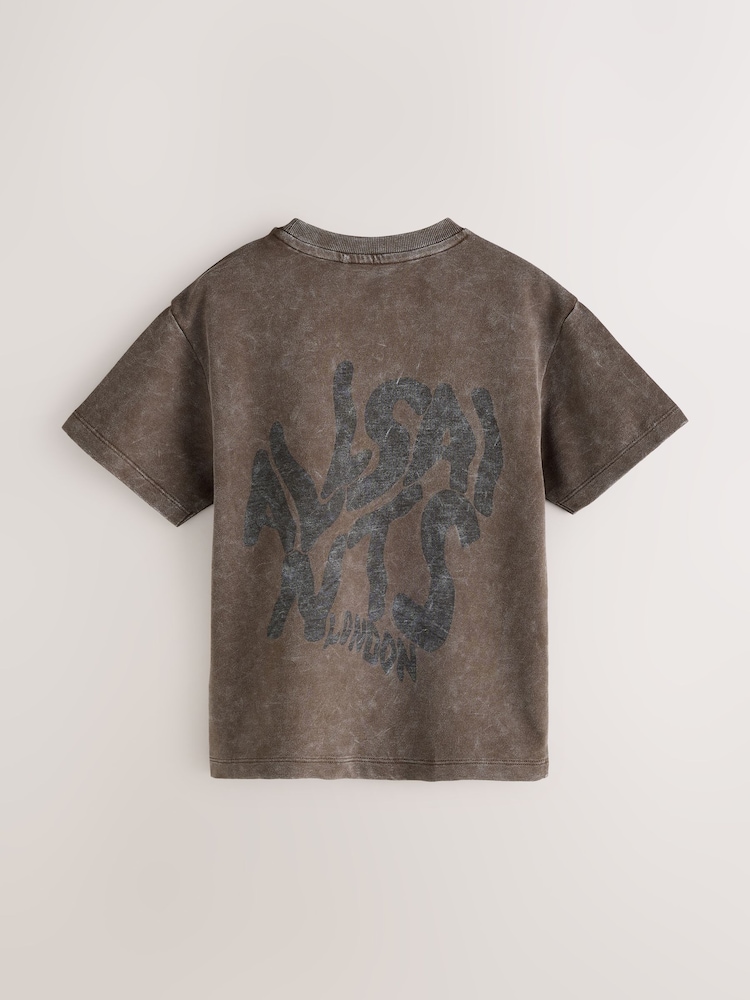 smALLSAINTS Washed Brown Oversized Orlando Logo Crew Neck T-Shirt - Image 2 of 4 smALLSAINTS Washed Brown Oversized Orlando Logo Crew Neck T-Shirt - Image 2 of 4