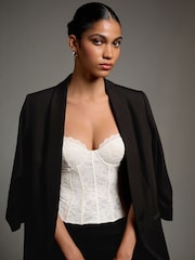 Ecru Sleeveless Floral Lace Corset Top - Image 1 of 9