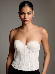 Ecru Sleeveless Floral Lace Corset Top - Image 4 of 9